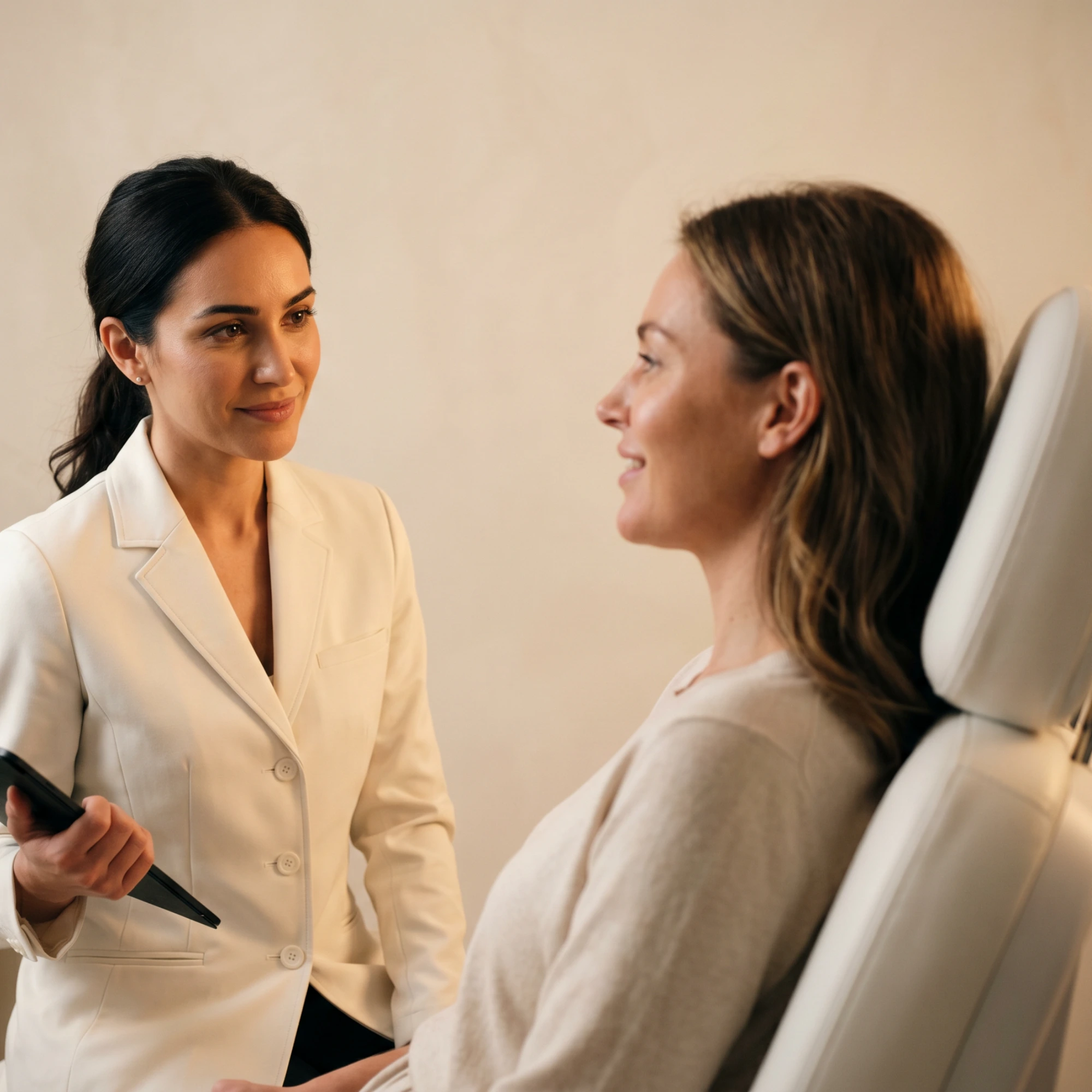 Personalized aesthetic consultation with a medical professional evaluating facial concerns and discussing a customized treatment plan.